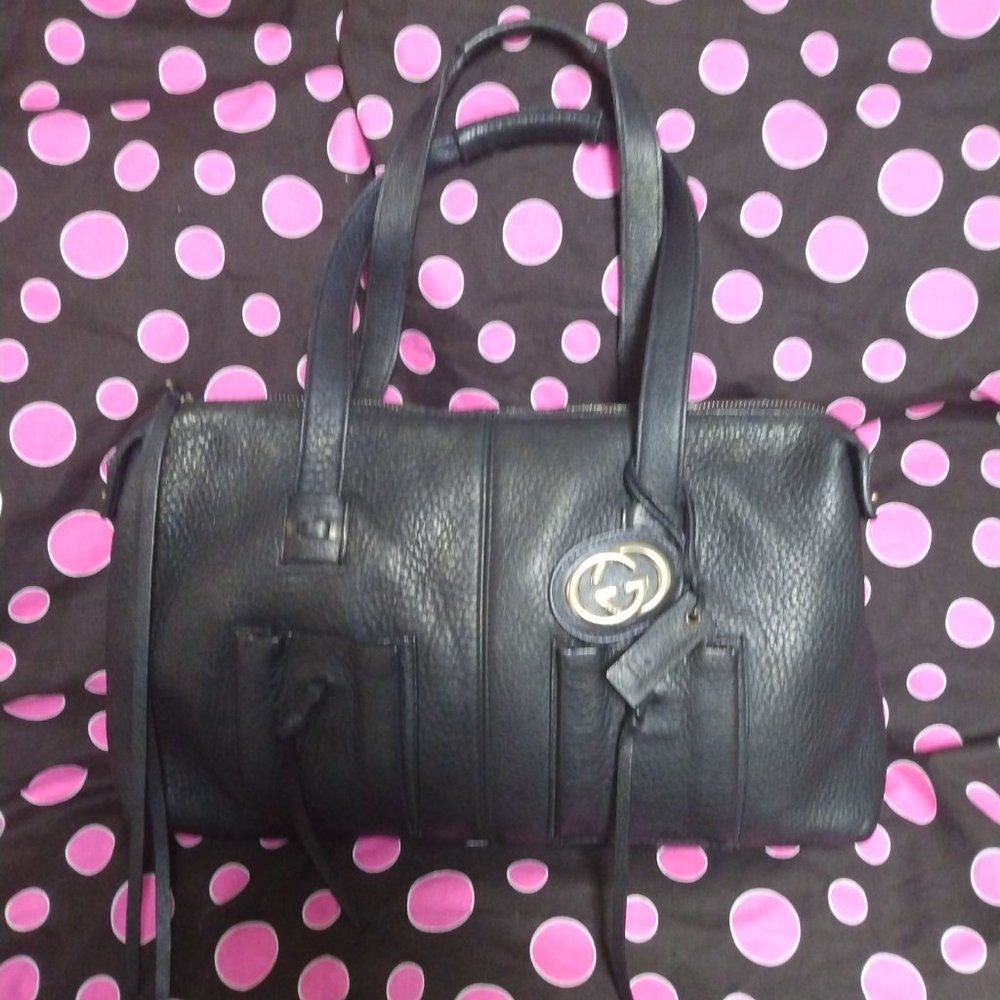 ❤️Rare GUCCI Black Pebbled Leather Speedy Bag Purse Pouch +2 Fobs GUCCI Dustbag